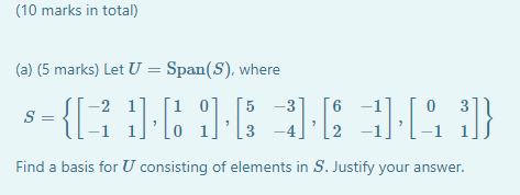 (10 marks in total) (a) (5 marks) Let U =
