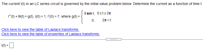 The current I(t) in an LC series circuit is