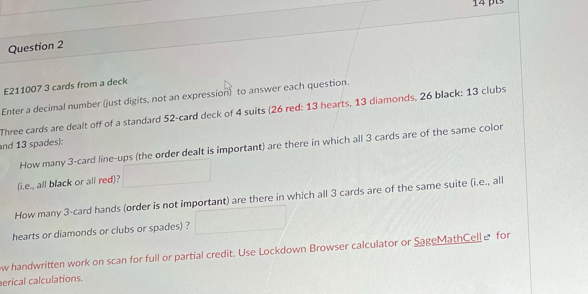 14 plS Question 2 E211007 3 cards from a deck