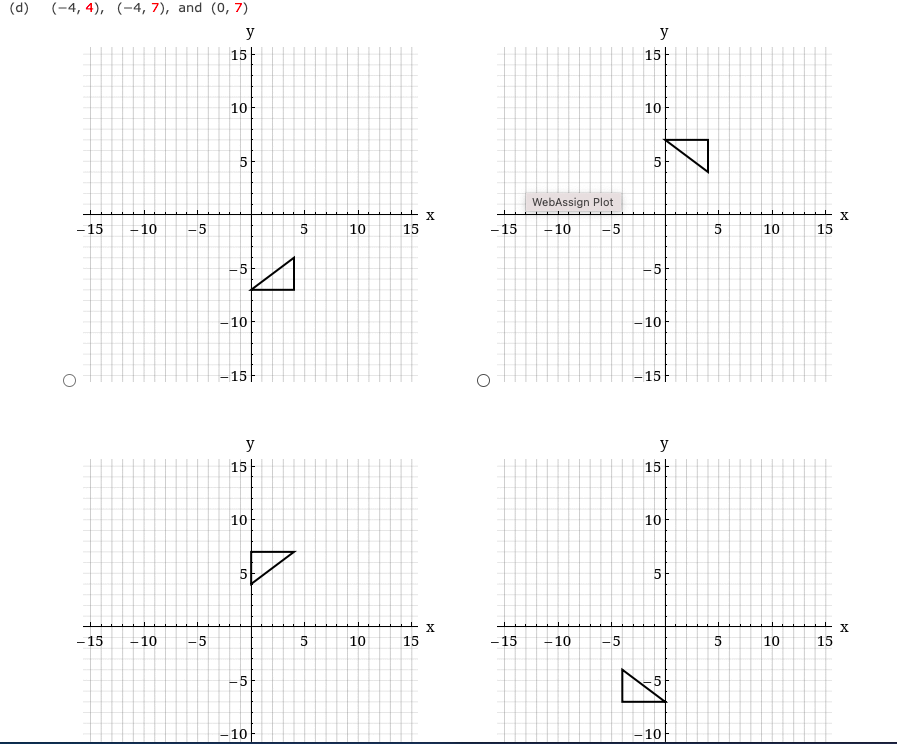 Reflect each triangle with the given vertices in