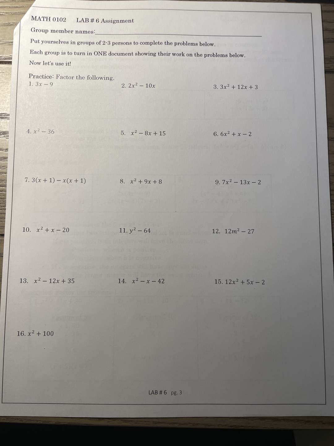 W._u____ _' - MATH 0102 LAB # 6 Assignment