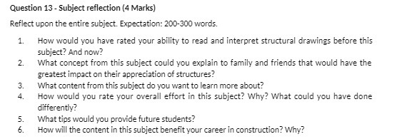 Question 13 - Subject reflection (4 Marks)