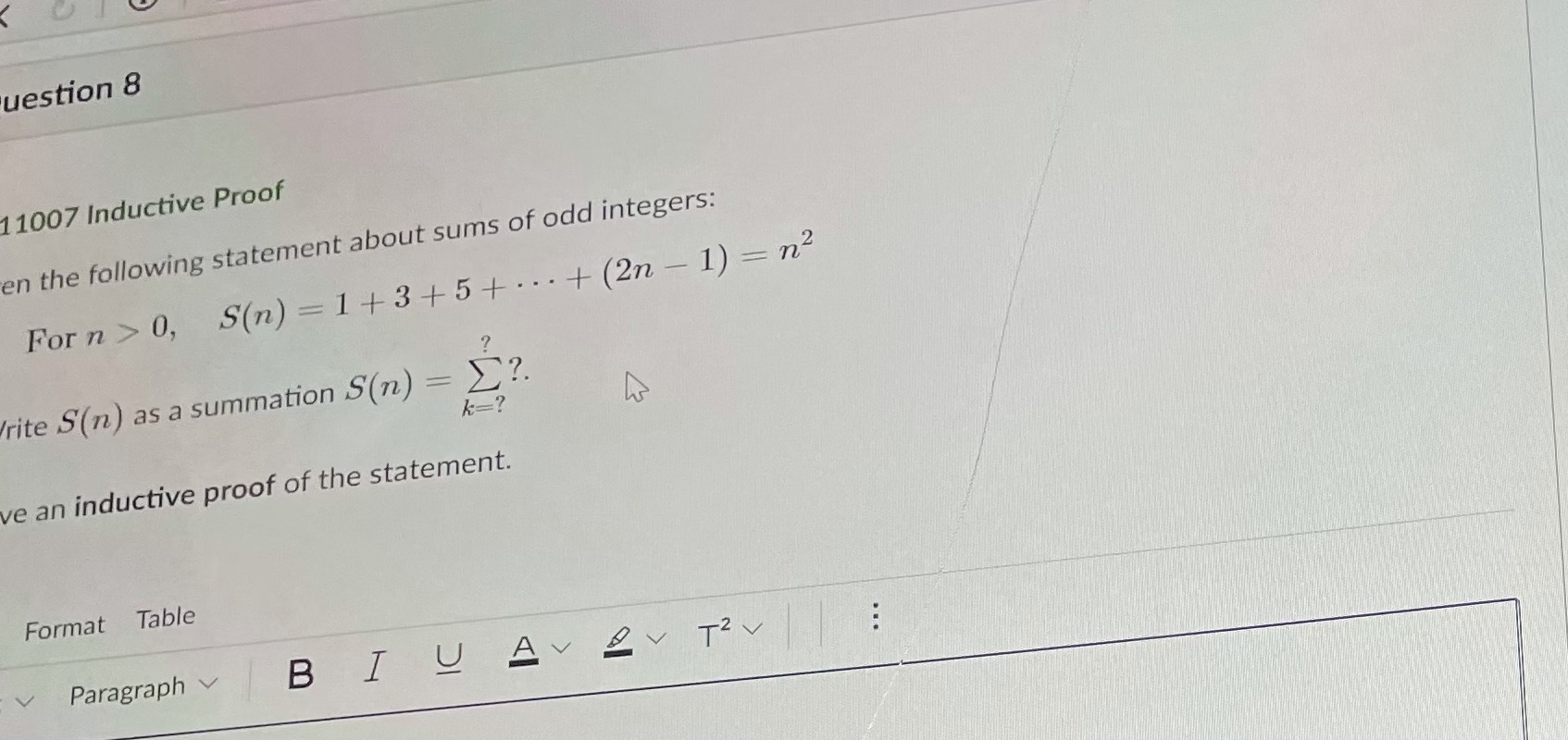 uestion 8 1 1007 Inductive Proof en the following