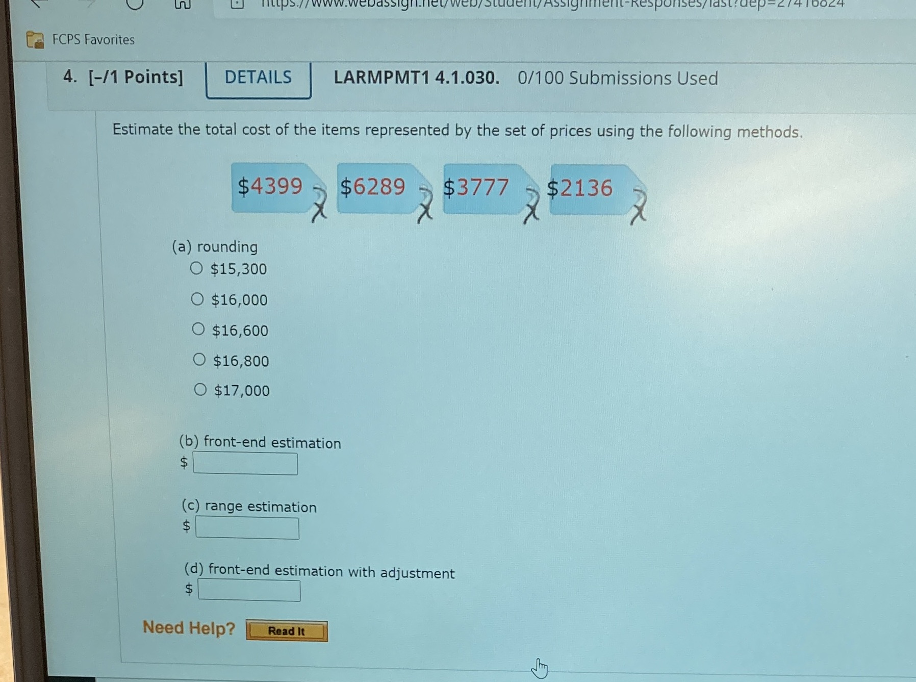 FCPS Favorites 4. [-/1 Points] DETAILS LARMPMT1