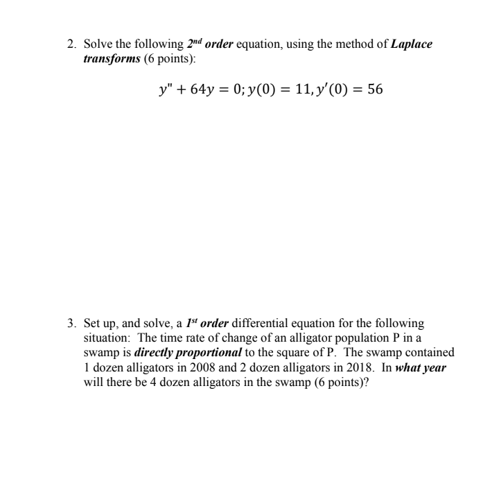 \f2. Solve the following 2M order equation, using