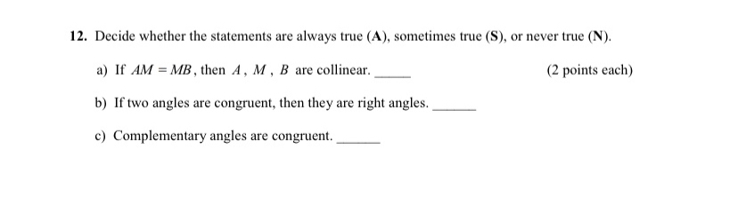 [2. Decide whether the statements are always true