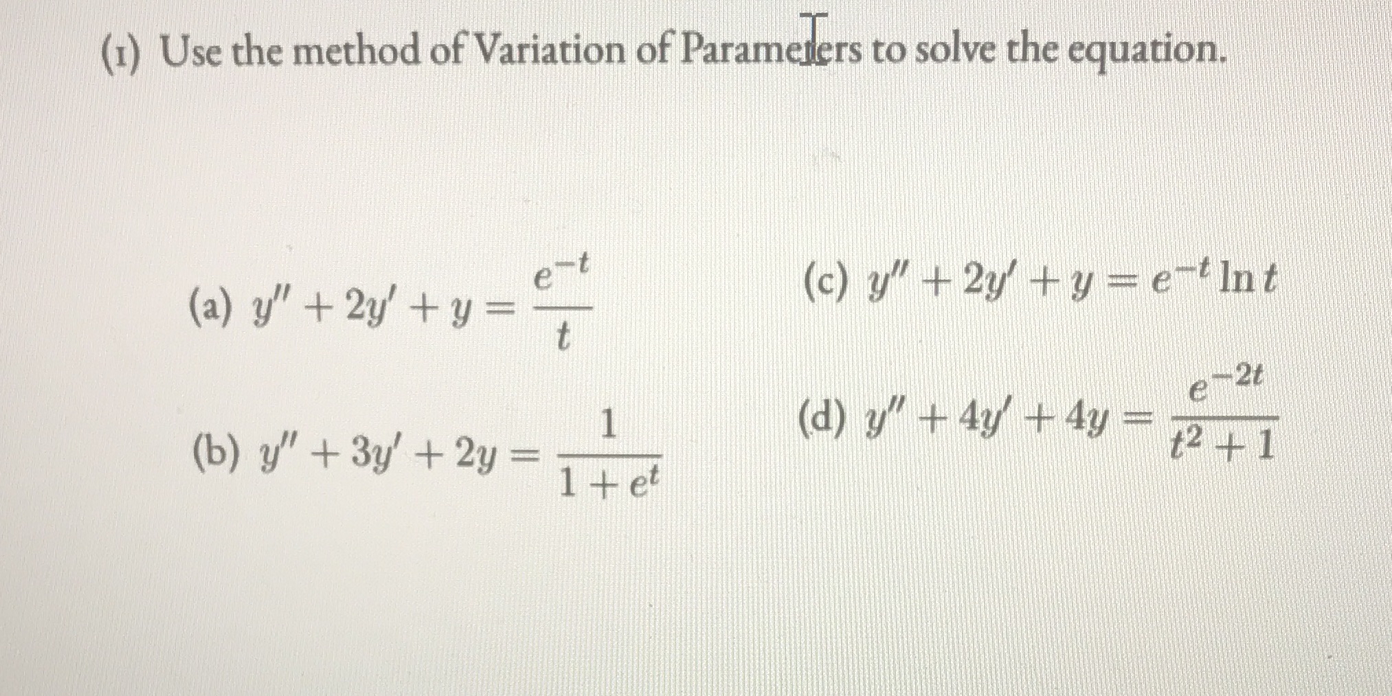 Advanced math (1) Use the method of Variation of