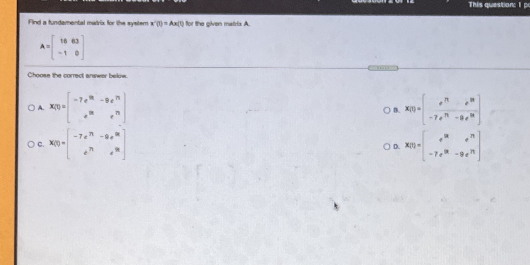 This question: I p Find a fundamental matrix for