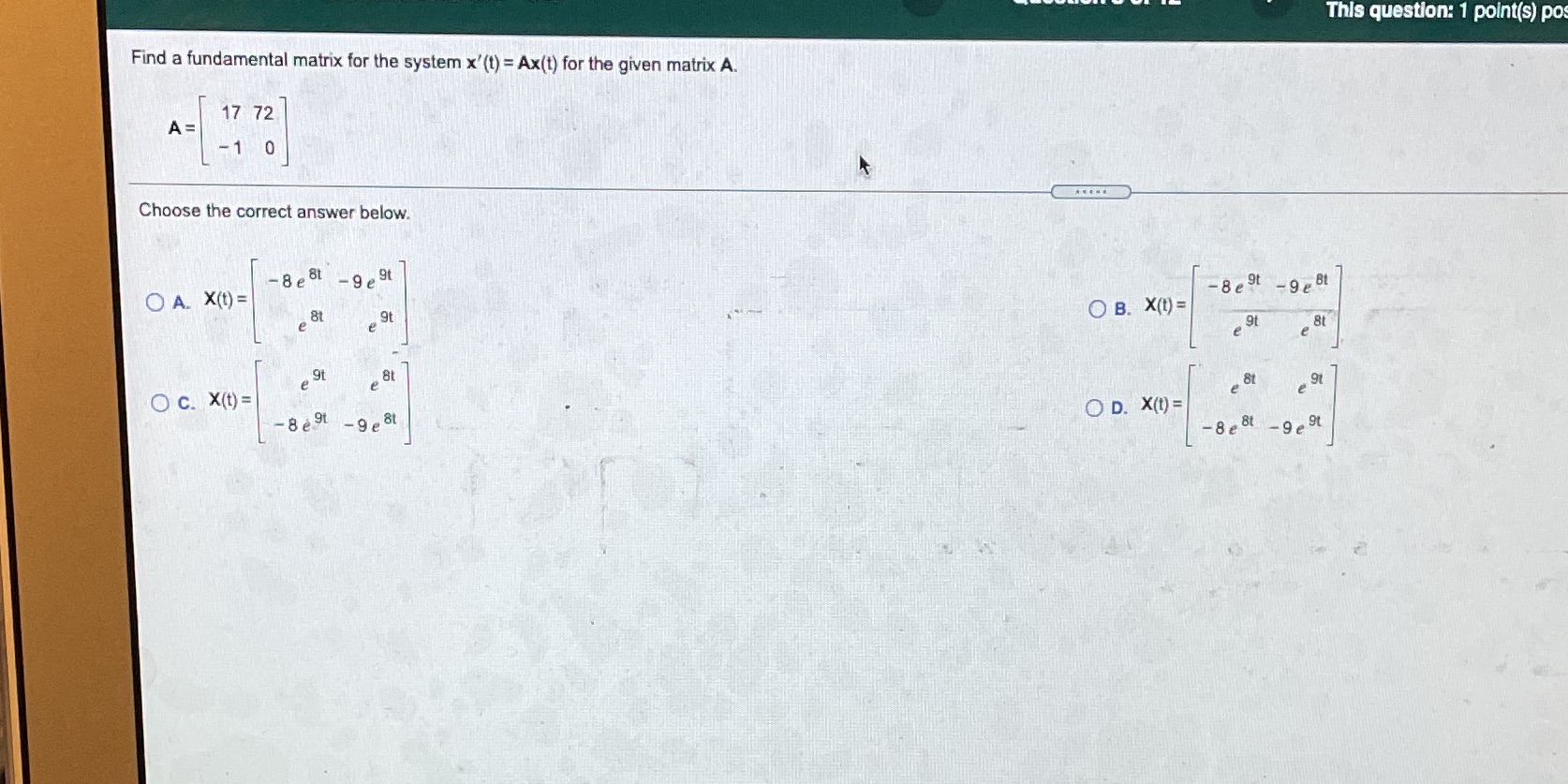 Find a fundamental matrix for the system