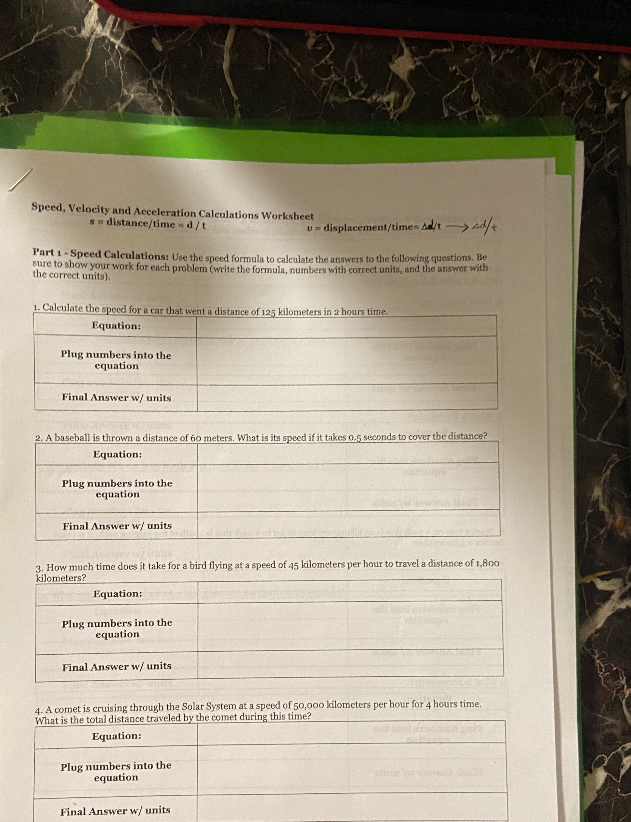 Please help with physics homework Speed, Velocity
