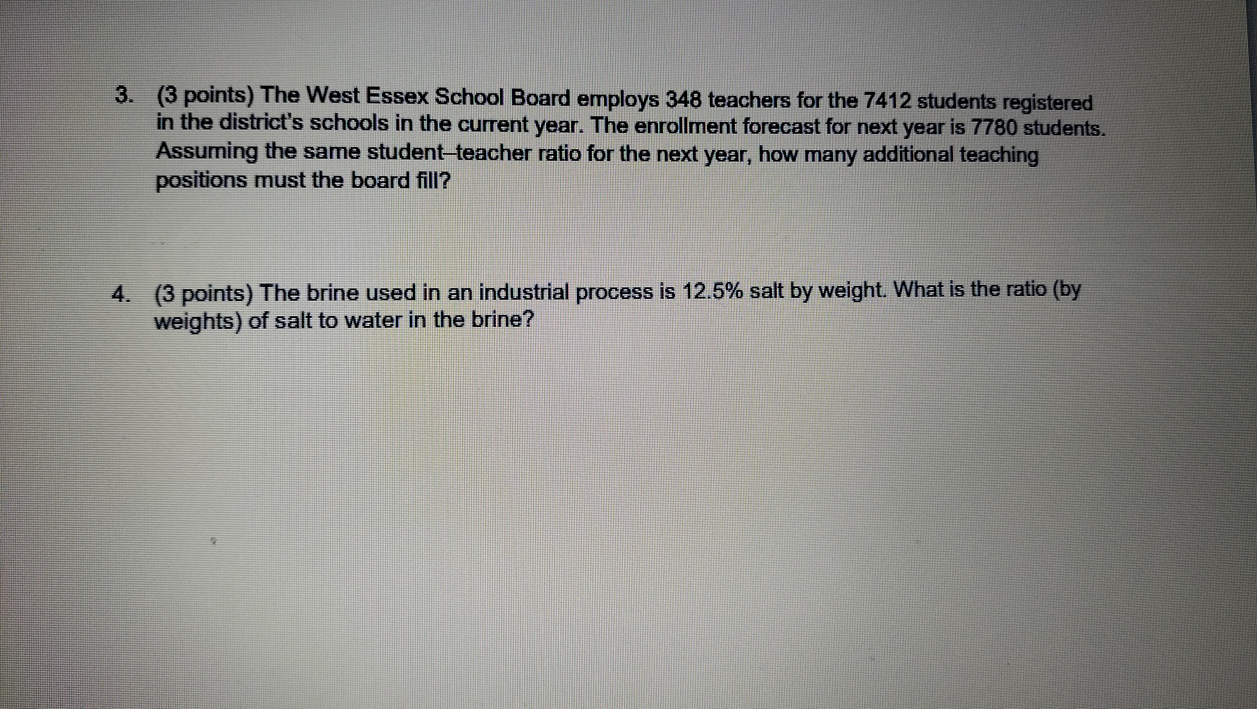 3. (3 points) The West Essex School Board employs