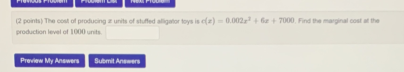 Previous 1 LIST ODIem (2 points) The cost of