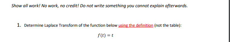 Show all work! No work, no credit! Do not write