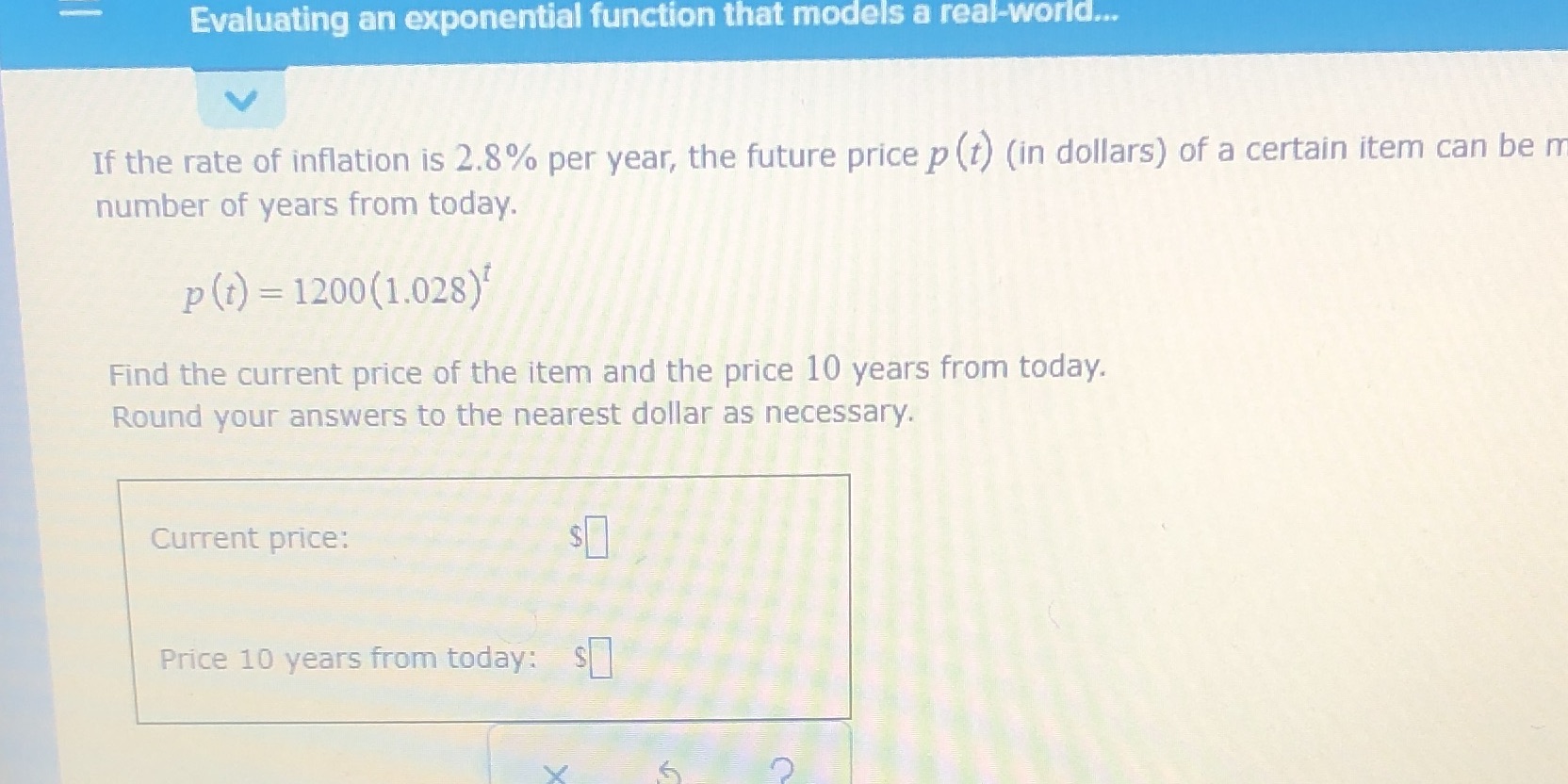 Evaluating an exponential function that models a