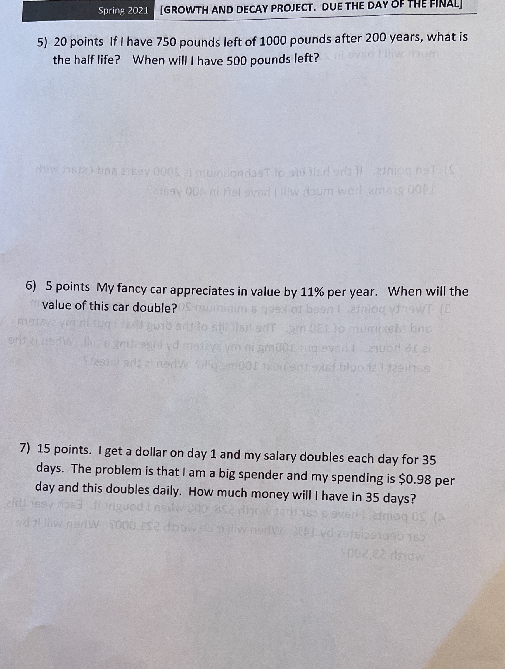 Spring 2021 [GROWTH AND DECAY PROJECT. DUE THE