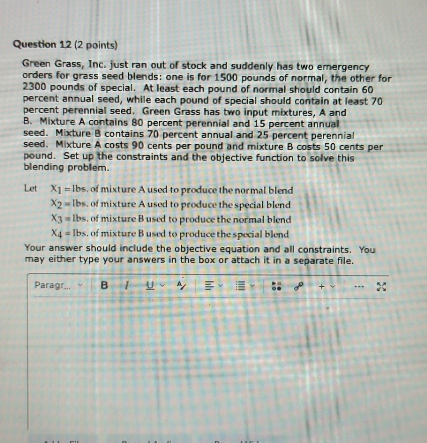 answer and show work Question 12 (2 points) Green