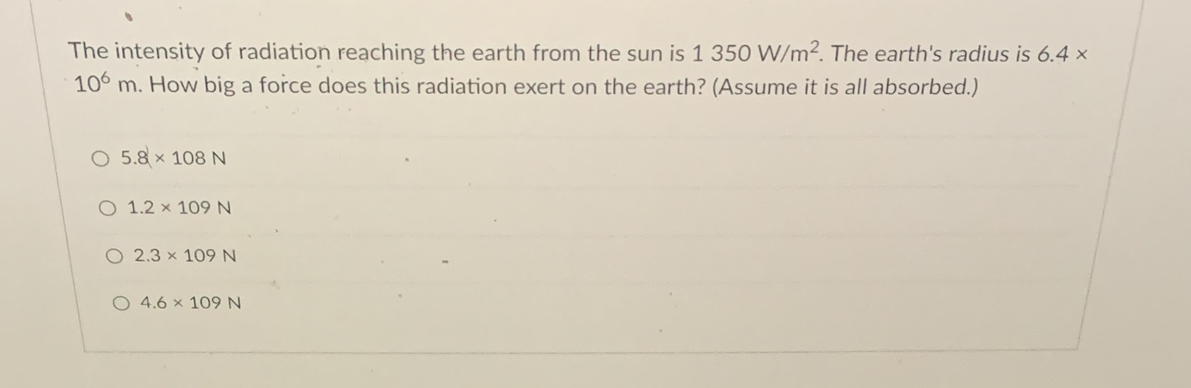 16 The intensity of radiation reaching the earth