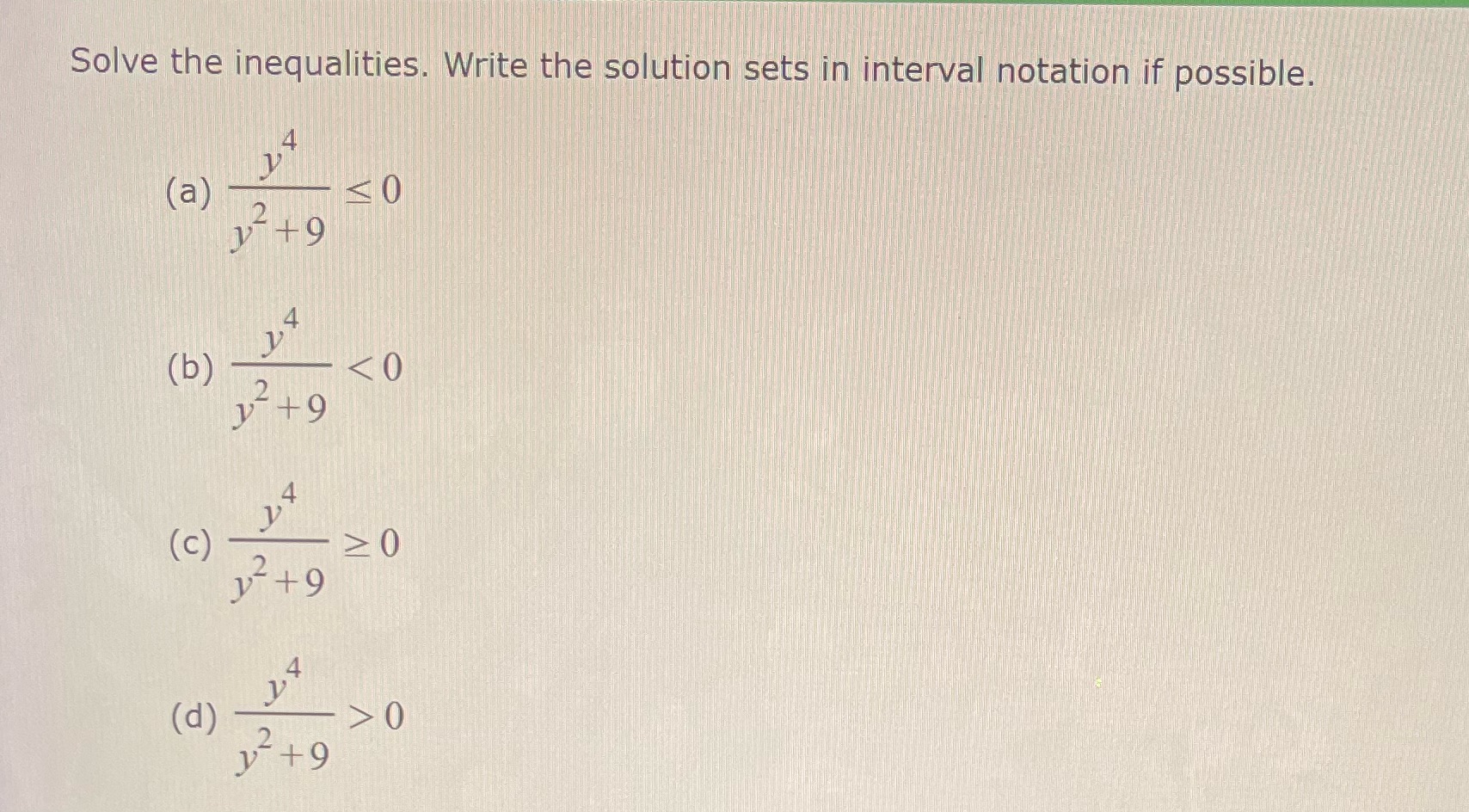 Solve the inequalities. Write the solution sets