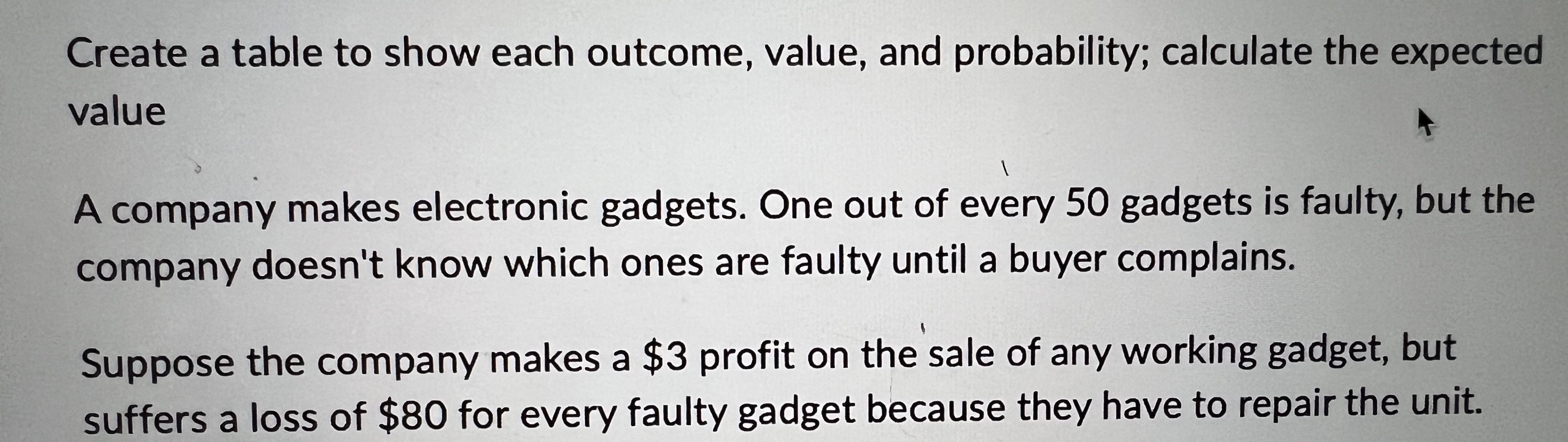 Can't solve this Create a table to show each