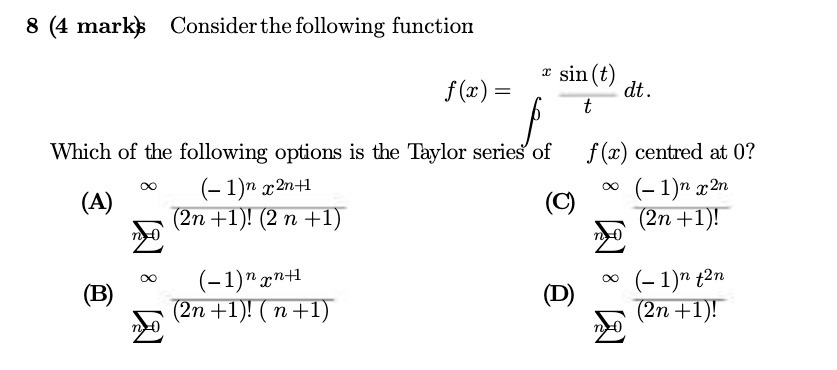 8 (4 marks Consider the following function f (x)