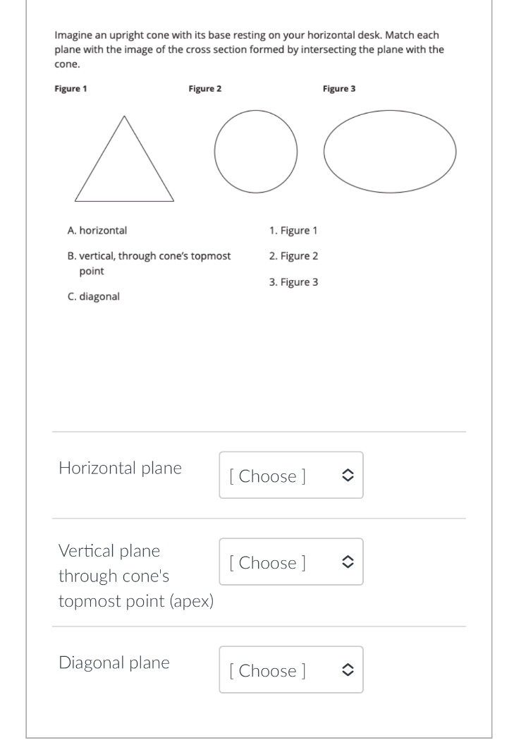 Imagine an upright cone with its base resting on