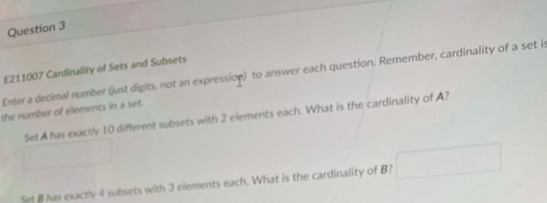 Question 3 E211007 Cardinality of Sets and