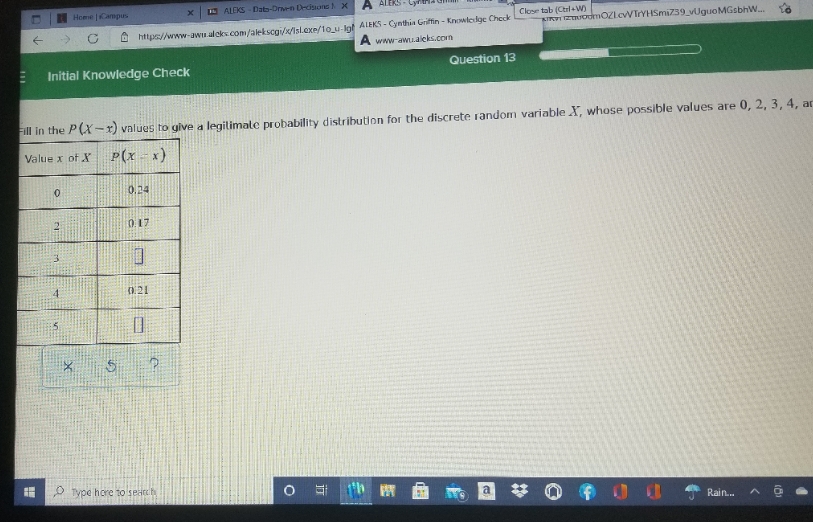 please help Home | Campus 1 ALEKS - Data-Driven