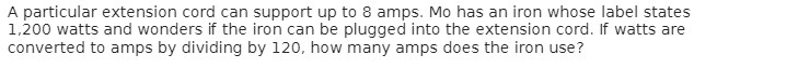 A particular extension cord can support up to 8