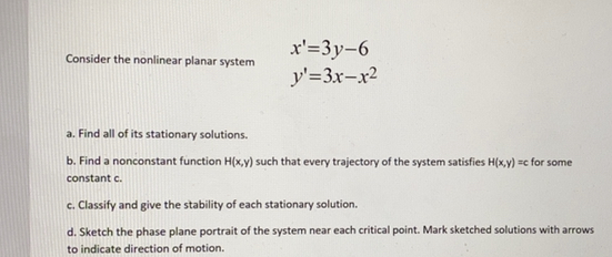 x'=3y-6 Consider the nonlinear planar system