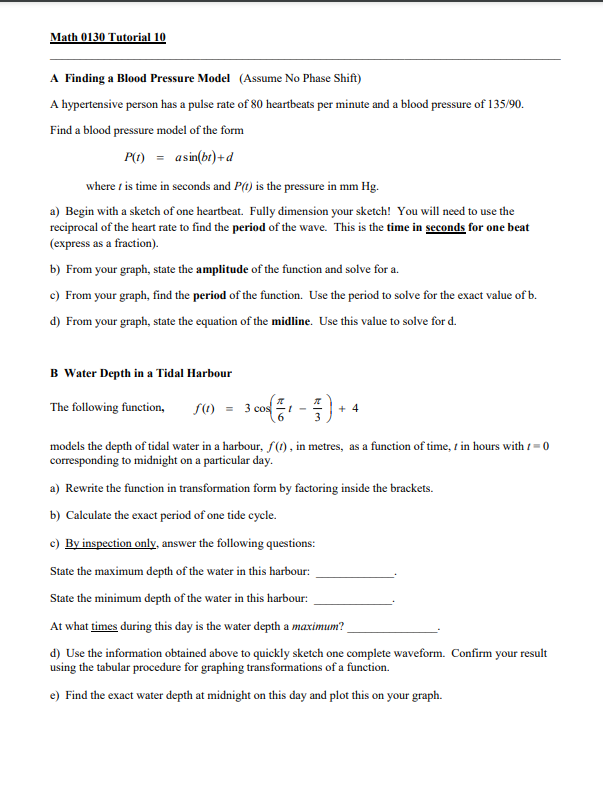 Math 0130 Tutorial 10 A Finding a Blood Pressure