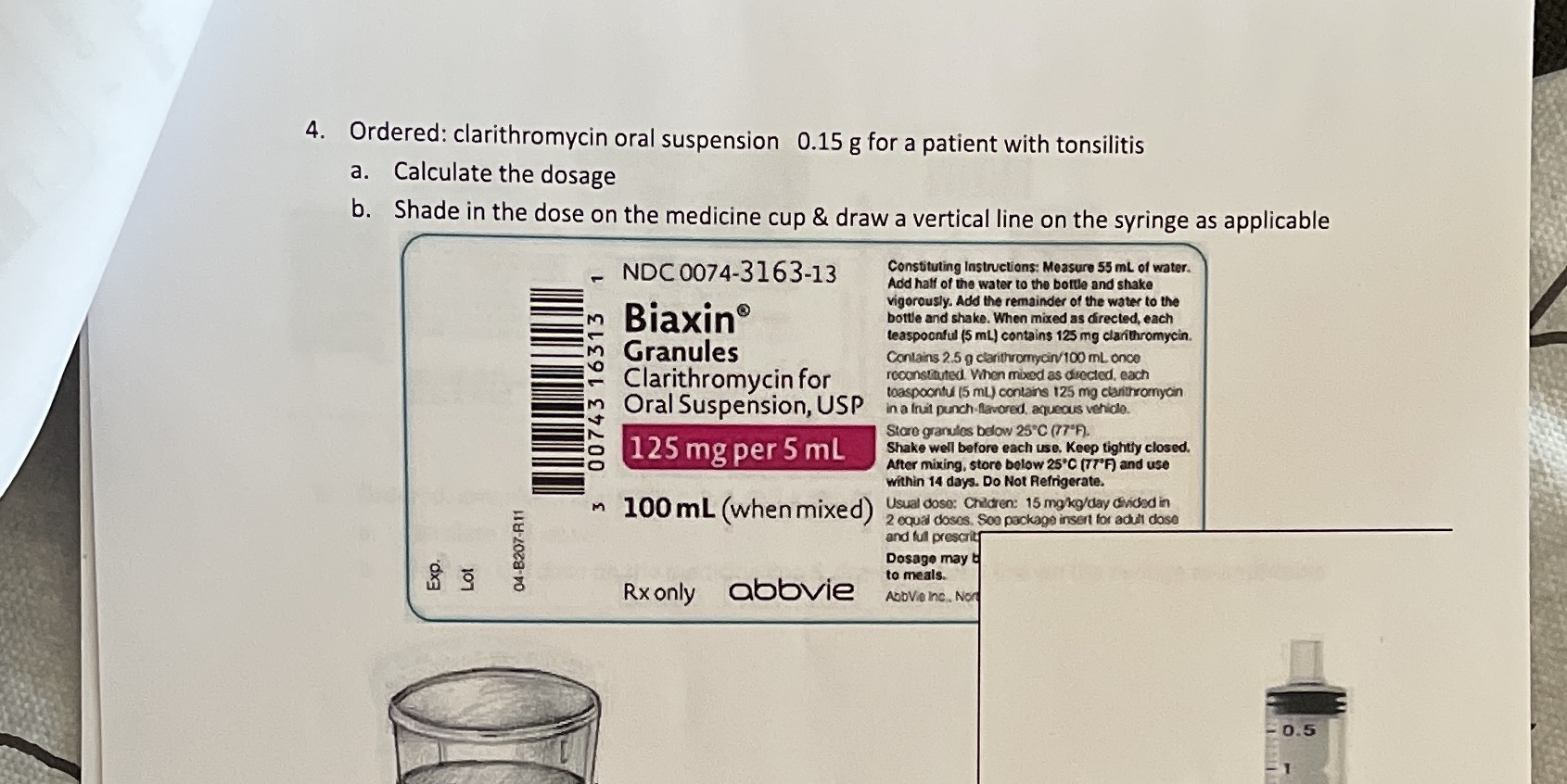Dimensional Analysis 4. Ordered: clarithromycin