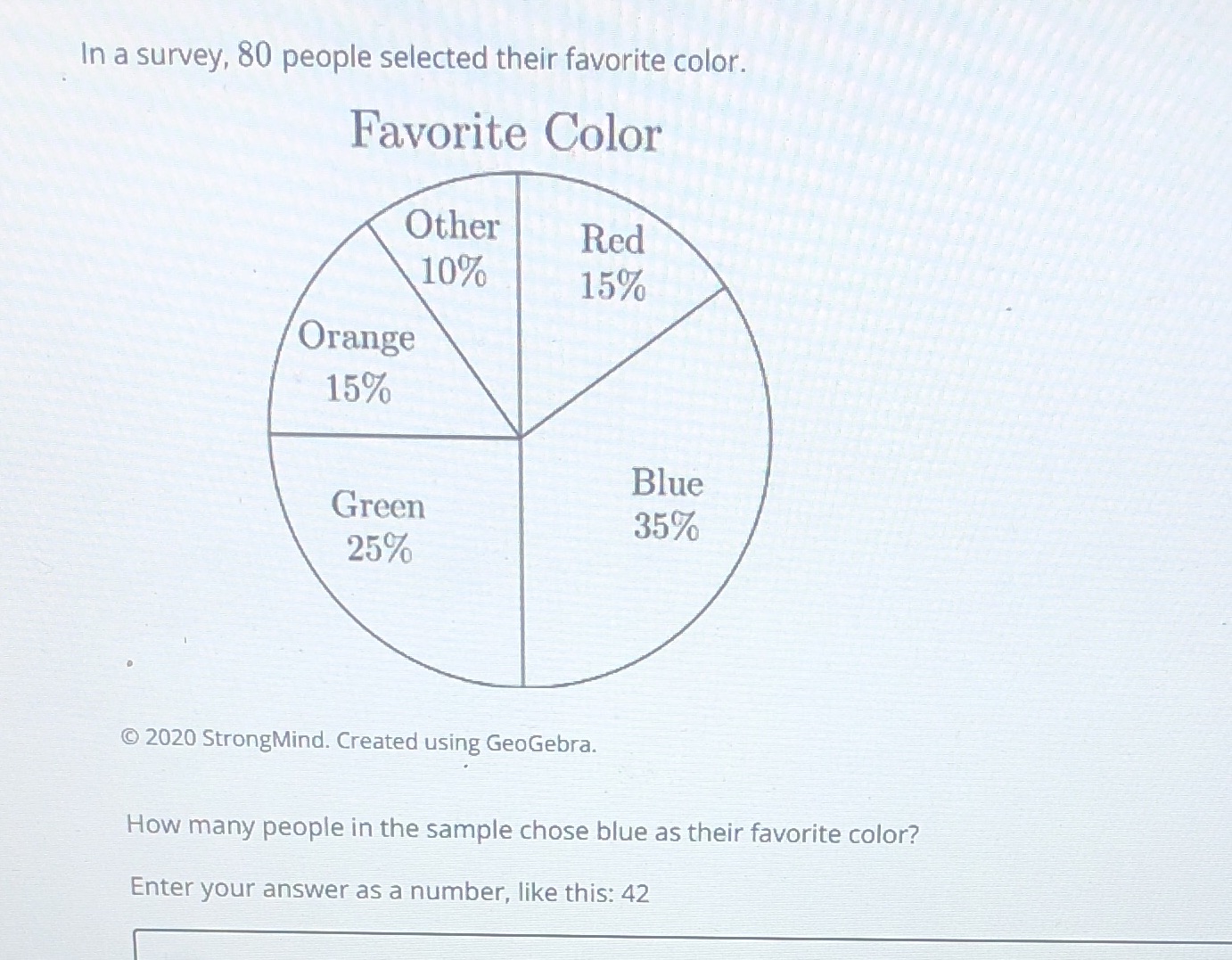 in a survey, 80 people selected their favorite