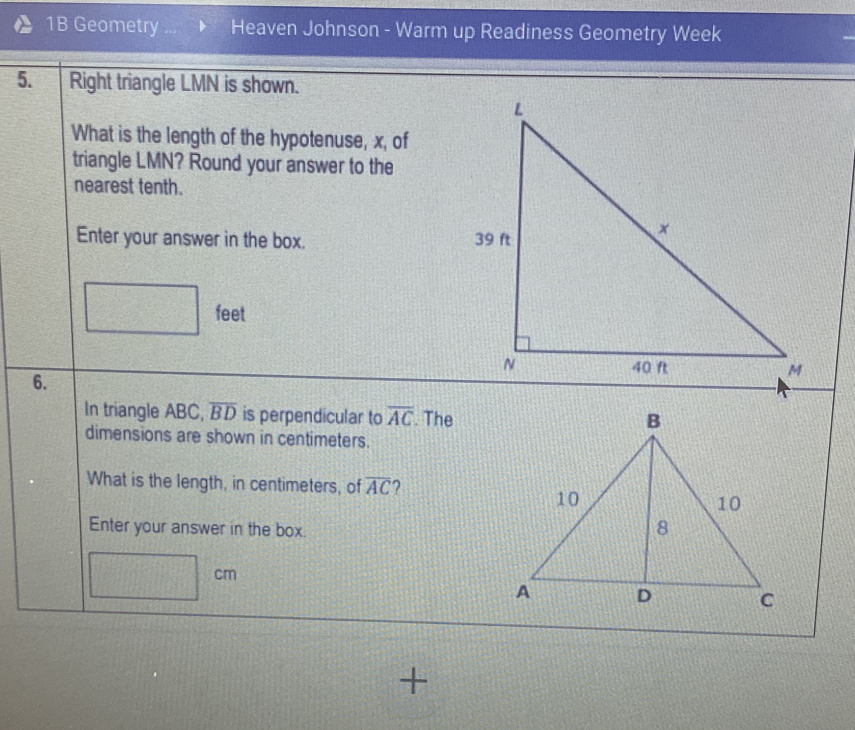 #5 What is the length of the hypotenuse x of
