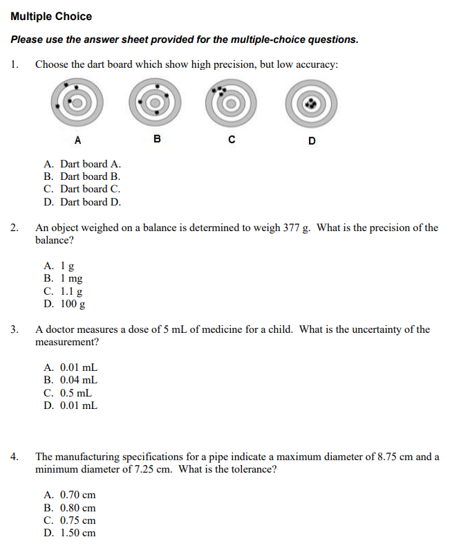 Multiple Cholce Please use the answer sheet