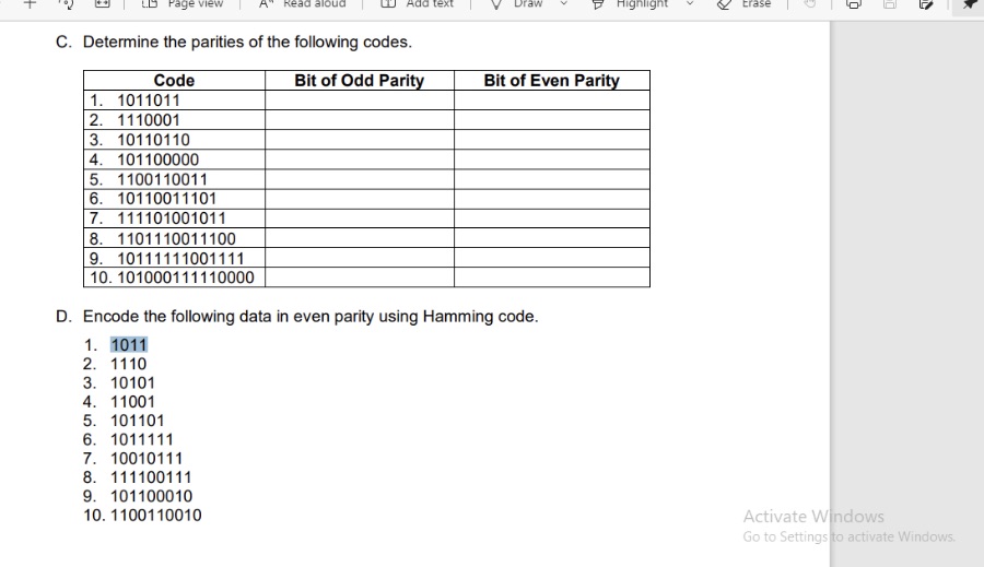 LI Page Read aloud Erase C. Determine the