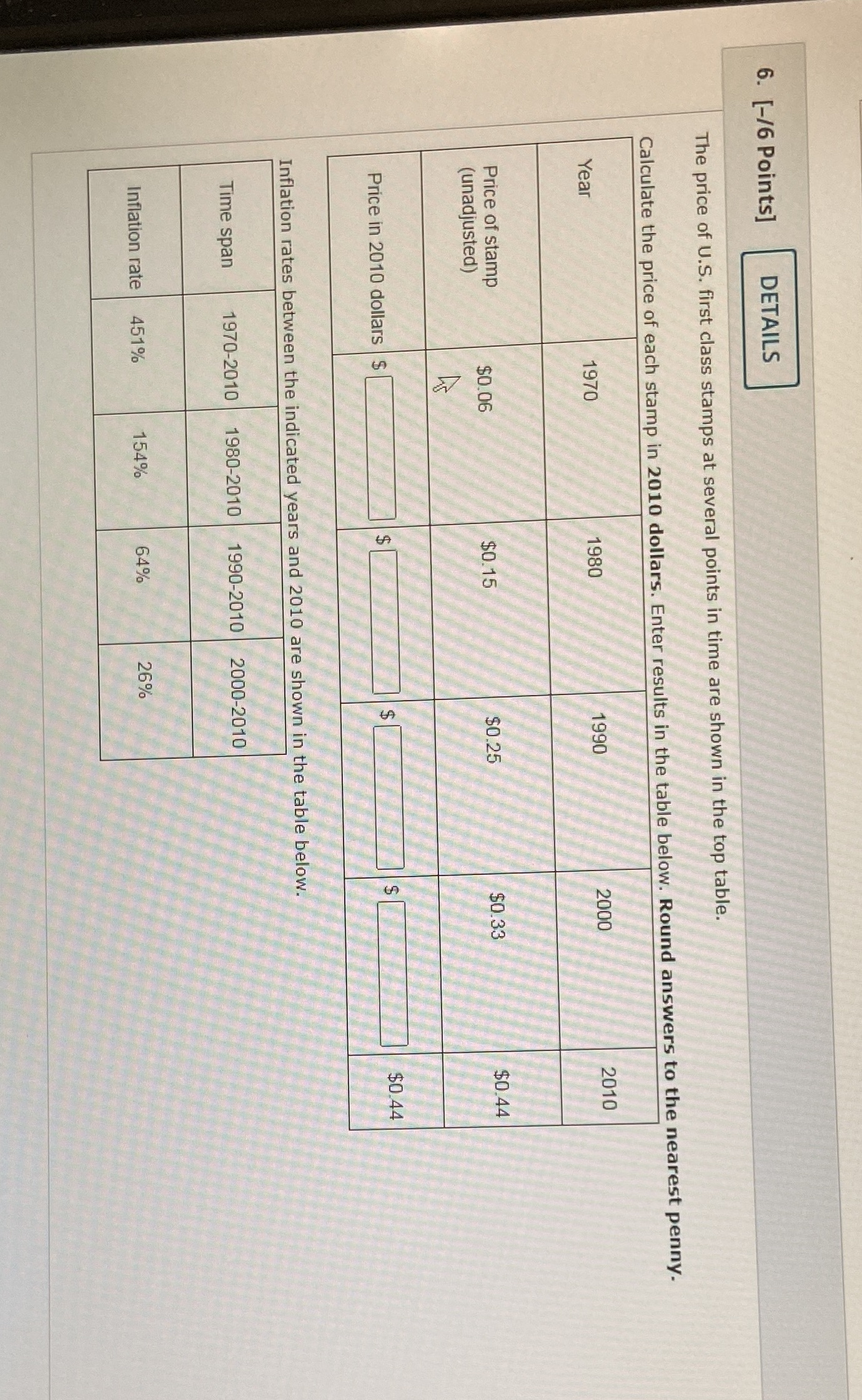 6. [-/6 Points] DETAILS The price of U.S. first