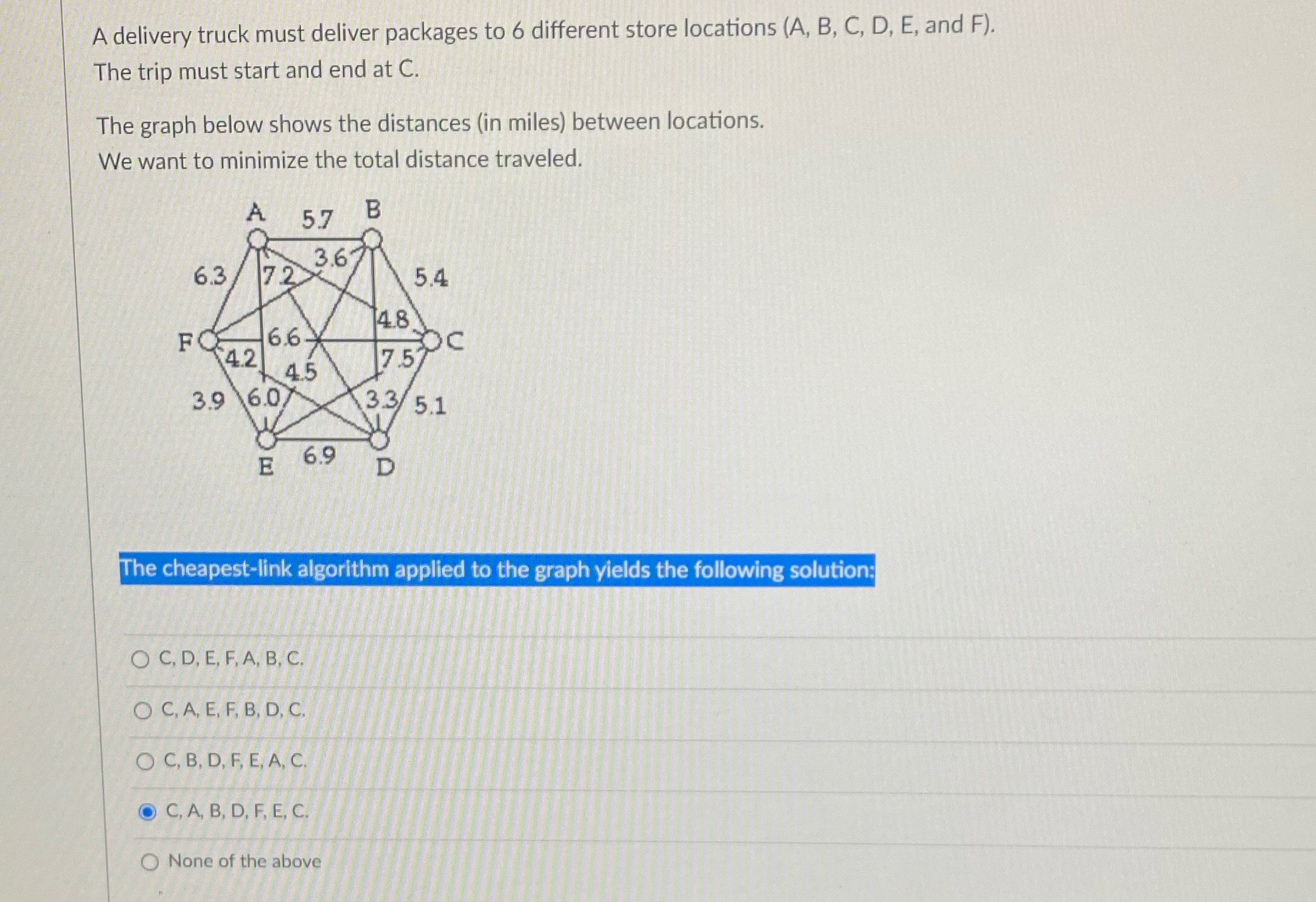 A delivery truck must deliver packages to 6