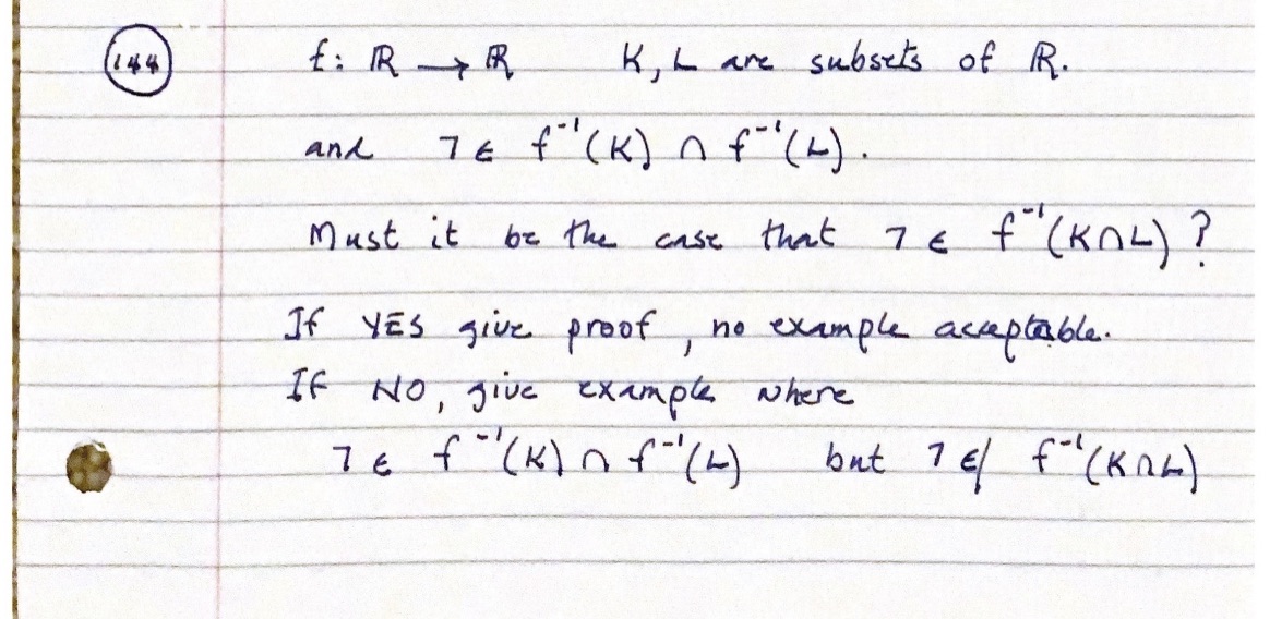 144 K , L are subsets of R. and 7 e f"( K ) of" (