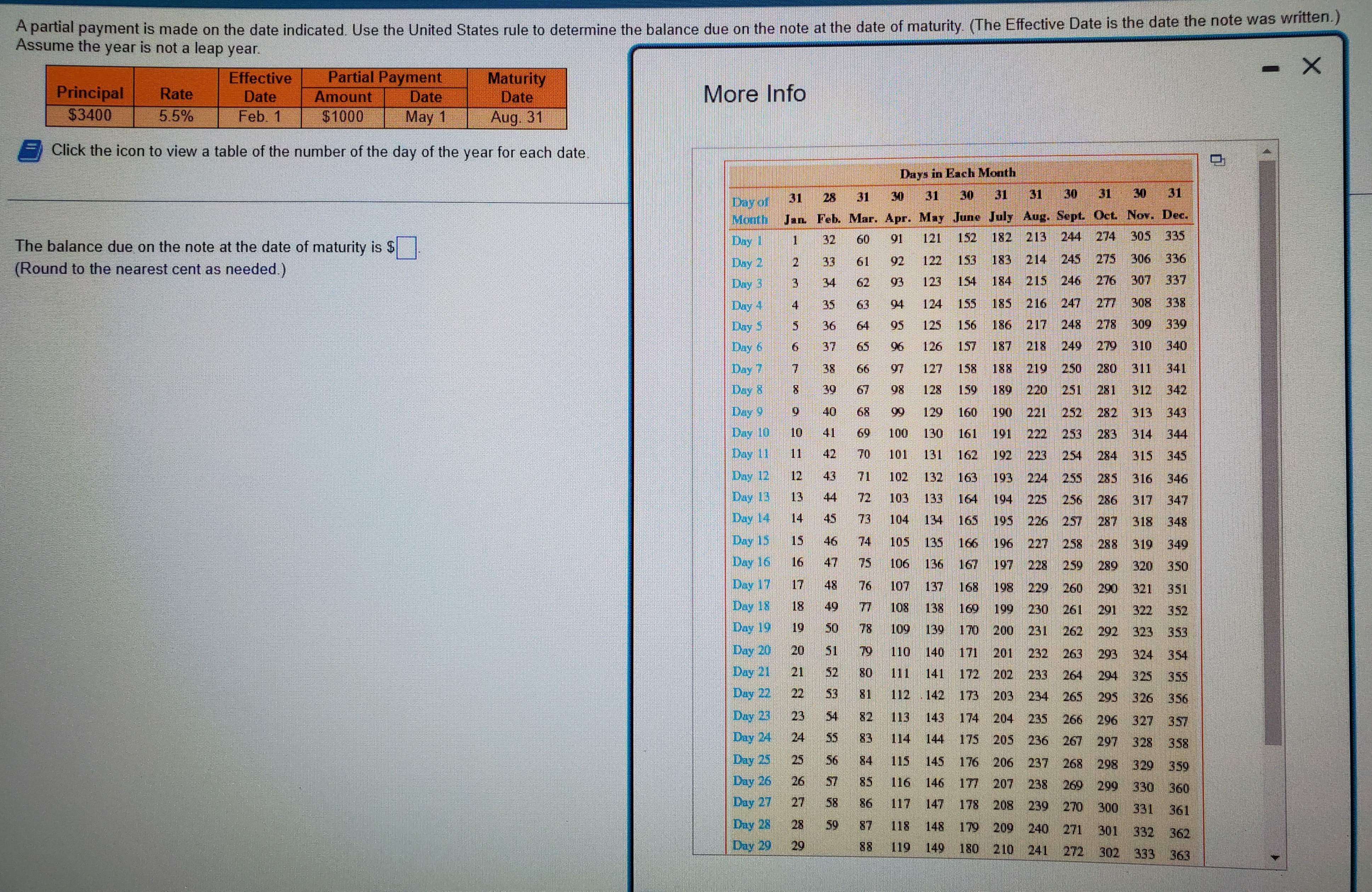 A partial payment is made on the date indicated.