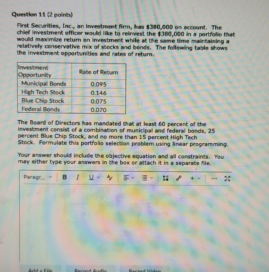 please answer show work Question 11 (2 points)