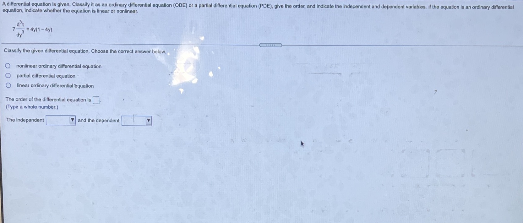 A differential equation is given. Classify it as