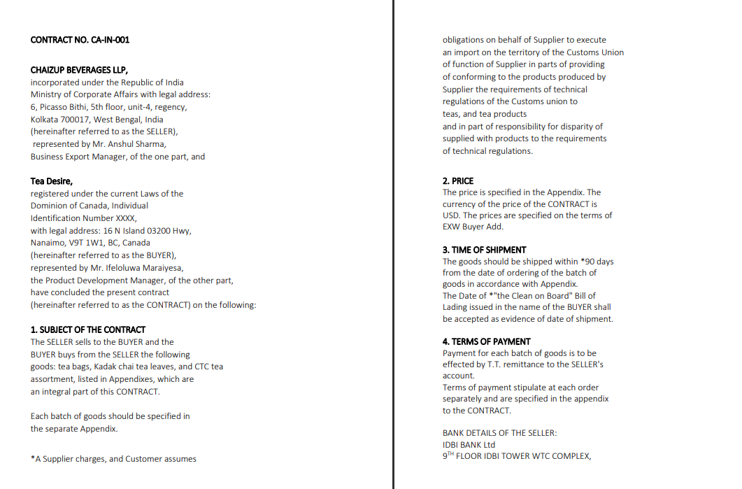 COW NO. WIN-C01 CHAIZUP BEVERAGES LLP,