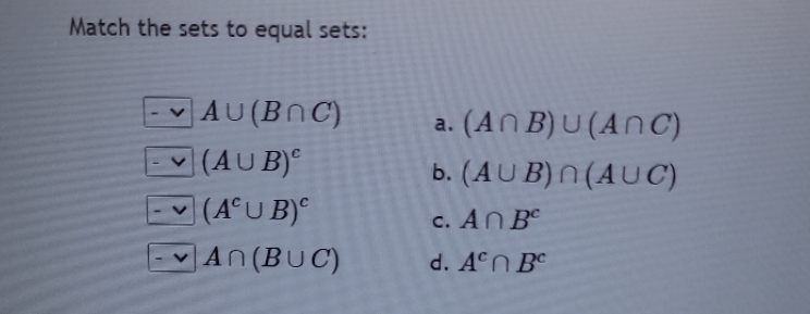 help Match the sets to equal sets: V AU(BOC) a.