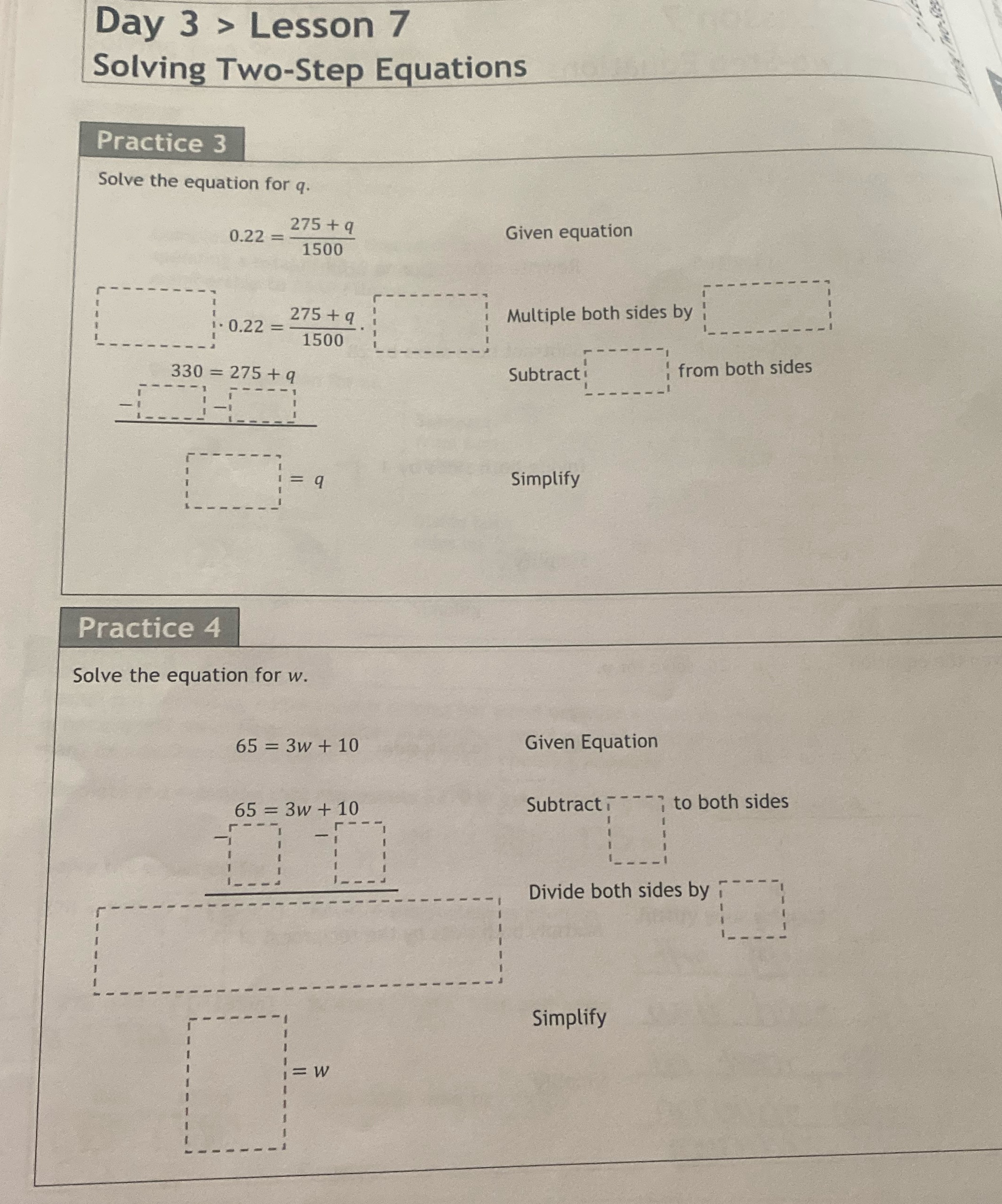 Day 3 > Lesson 7 Solving Two-Step Equations