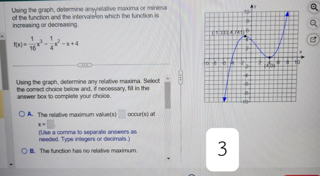 Using the graph, determine any relative maxima or