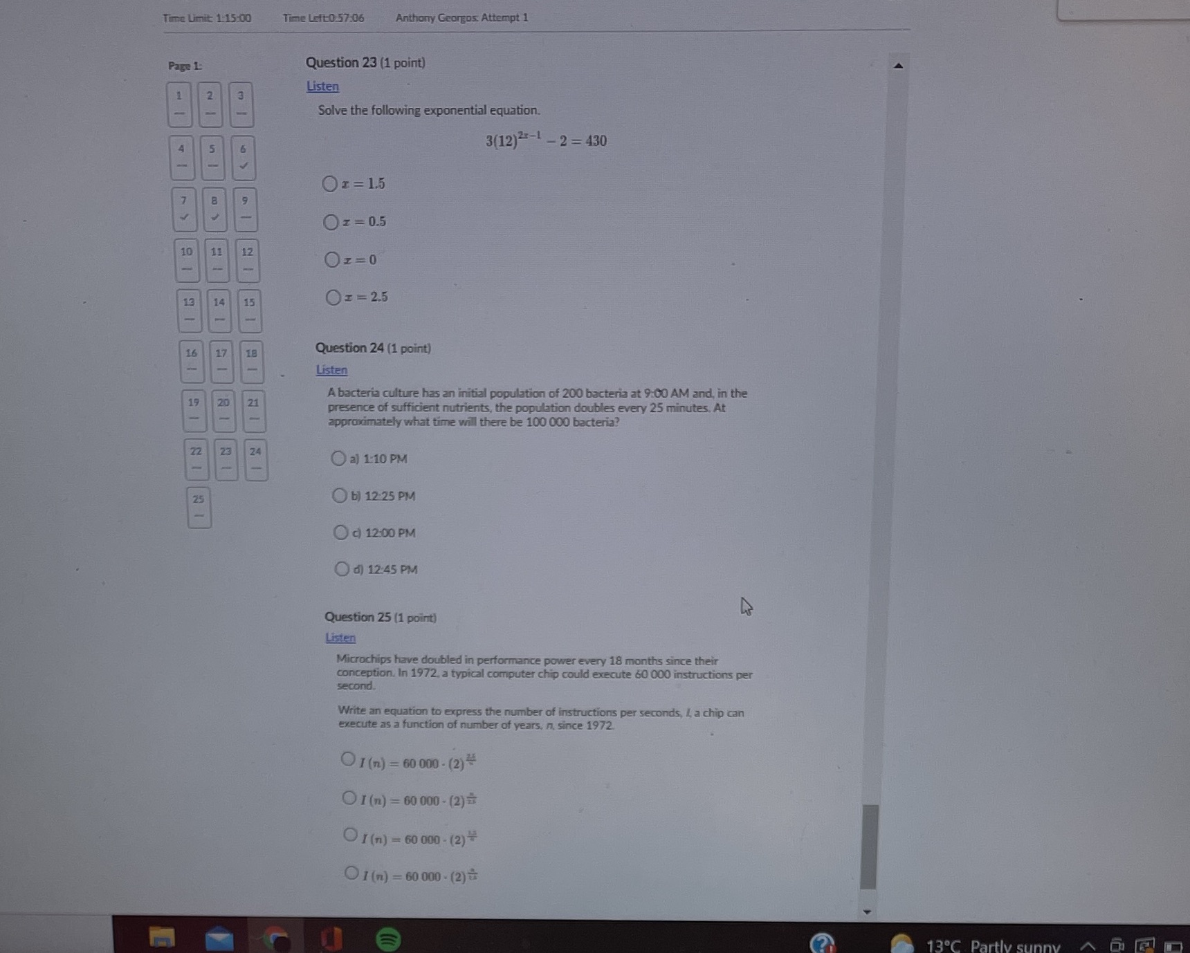 Only need answers Time Limit: 1:15:00 Time