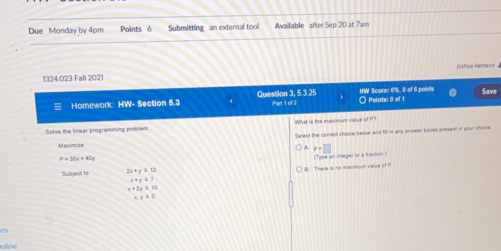 Due Monday by 4pm Points 6 Submitting an external