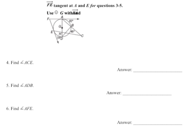 FE tangent at A and E for questions 3-5. Use O G