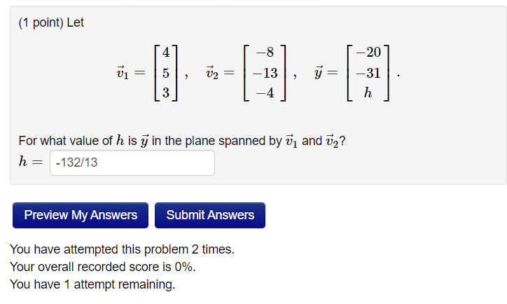 Problem 1a) (1 point) Let 4 3 20 51: 5 , 52: 13 ,