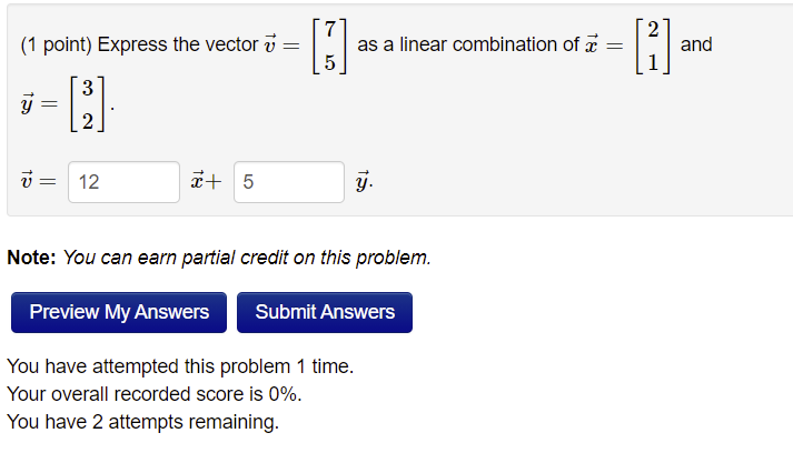 Problem 1a) (1 point) Let 4 3 20 51: 5 , 52: 13 ,